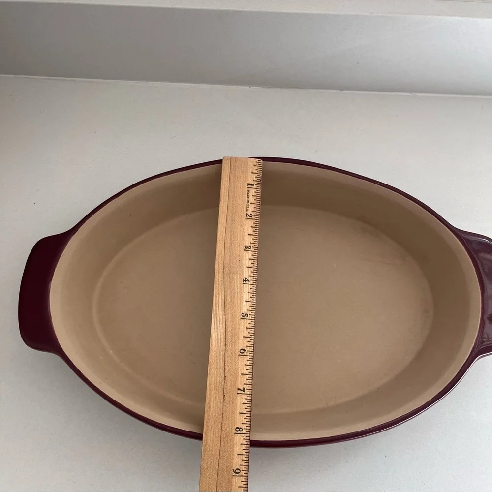 PAMPERED CHEF Stoneware Family Heritage Burgundy WINE Baking Dish 14 x 8 - Picture 6 of 6